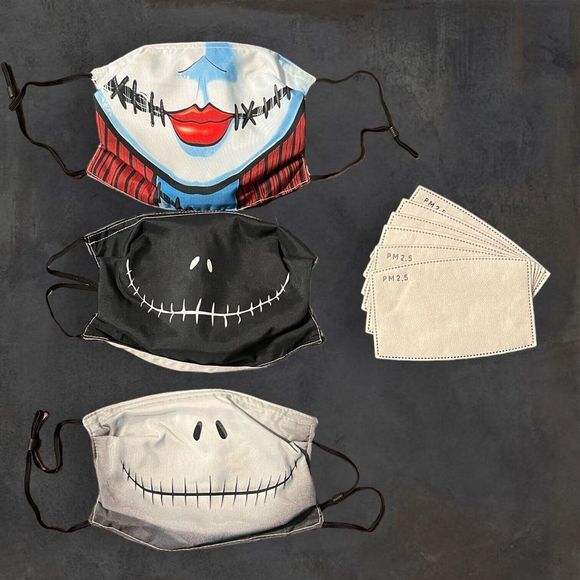 3 Face Masks The Nightmare Before Christmas Halloween 6 PM 2.5 Inserts Dentist - Picture 1 of 2